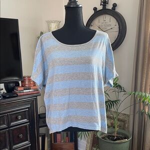 CAbi Light Blue & Gray Striped Short Sleeve Tee